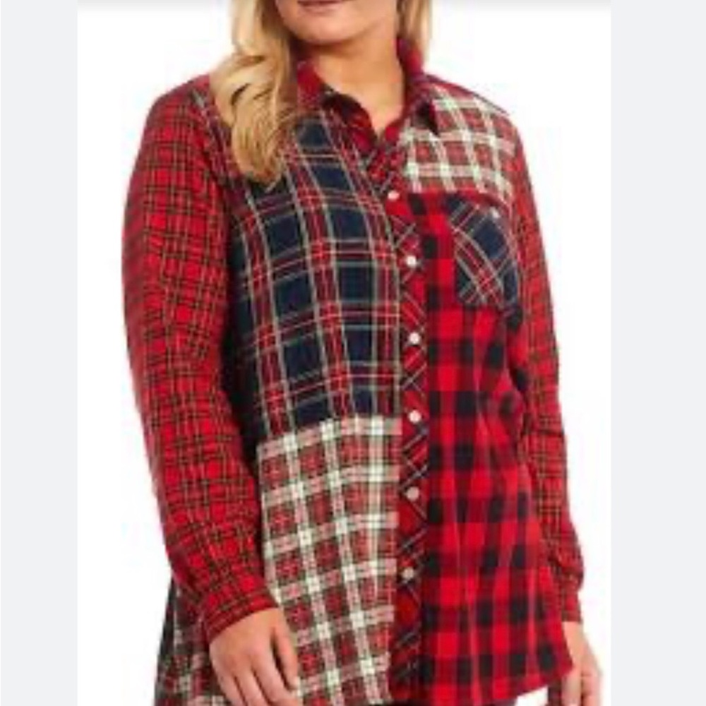 🔥John Mark Patchwork Plaid Button-Front Shirt